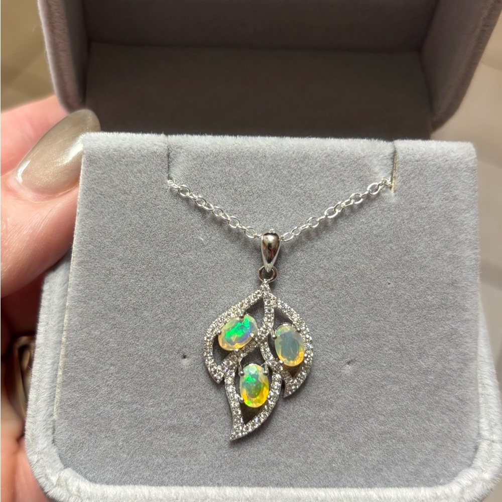 Elegant Opal Pendant in Sterling Silver 18” Necklace